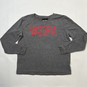 Victoria Sport Shirt Womens Small Gray Sweatshirt Long Sleeve Top Spellout Logo